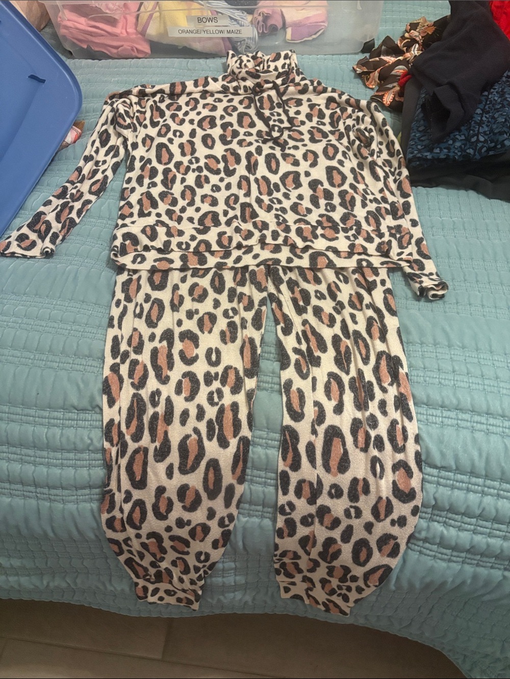 Women’s  Leopard-Print Fleece Pajama Set - Pink/Cream